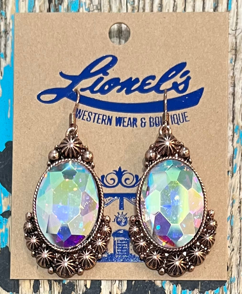 Iridescent Oval Crystal Copper Earring