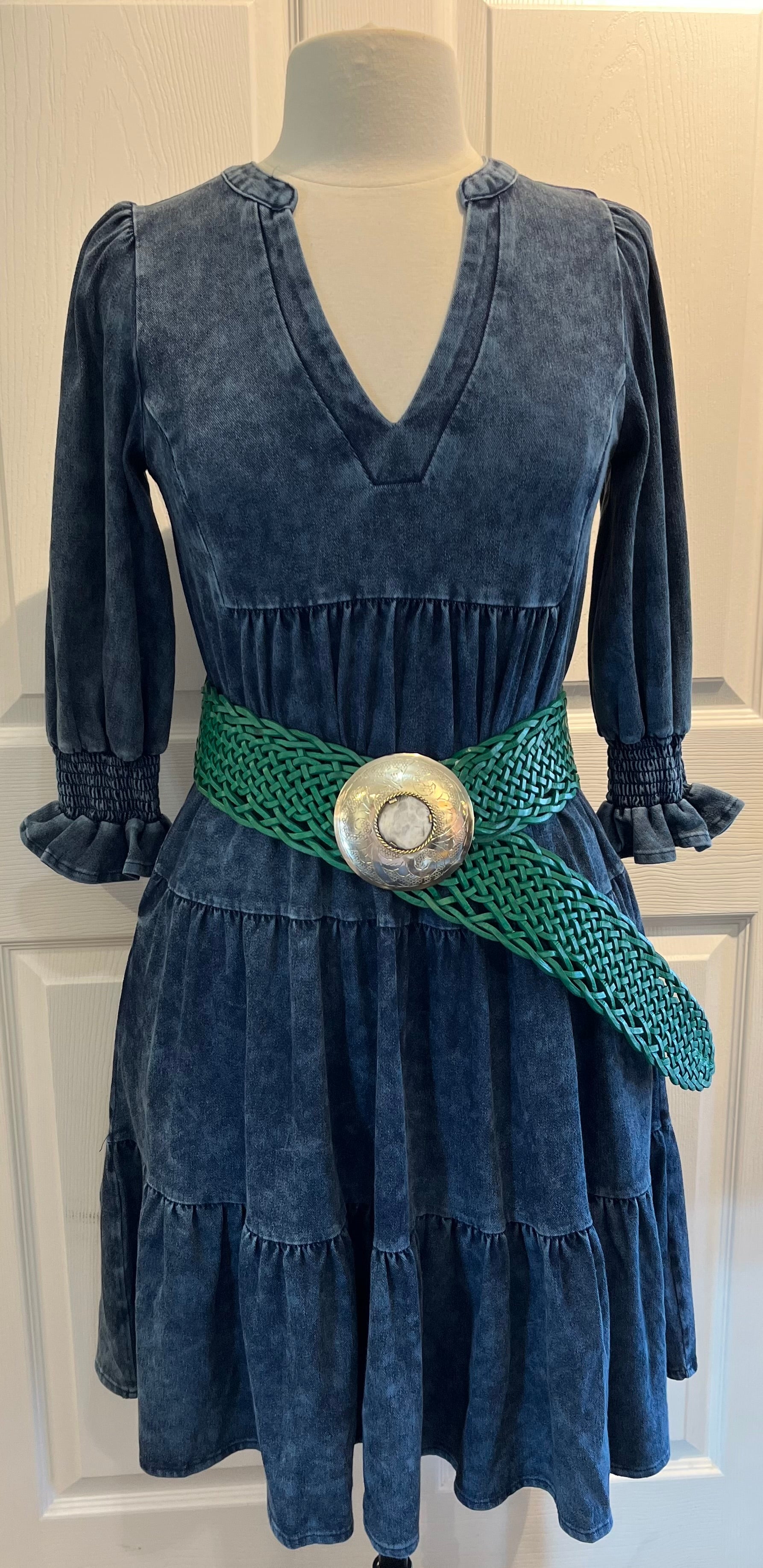 Green Moroccan Woven Belt w/ Silver Buckle