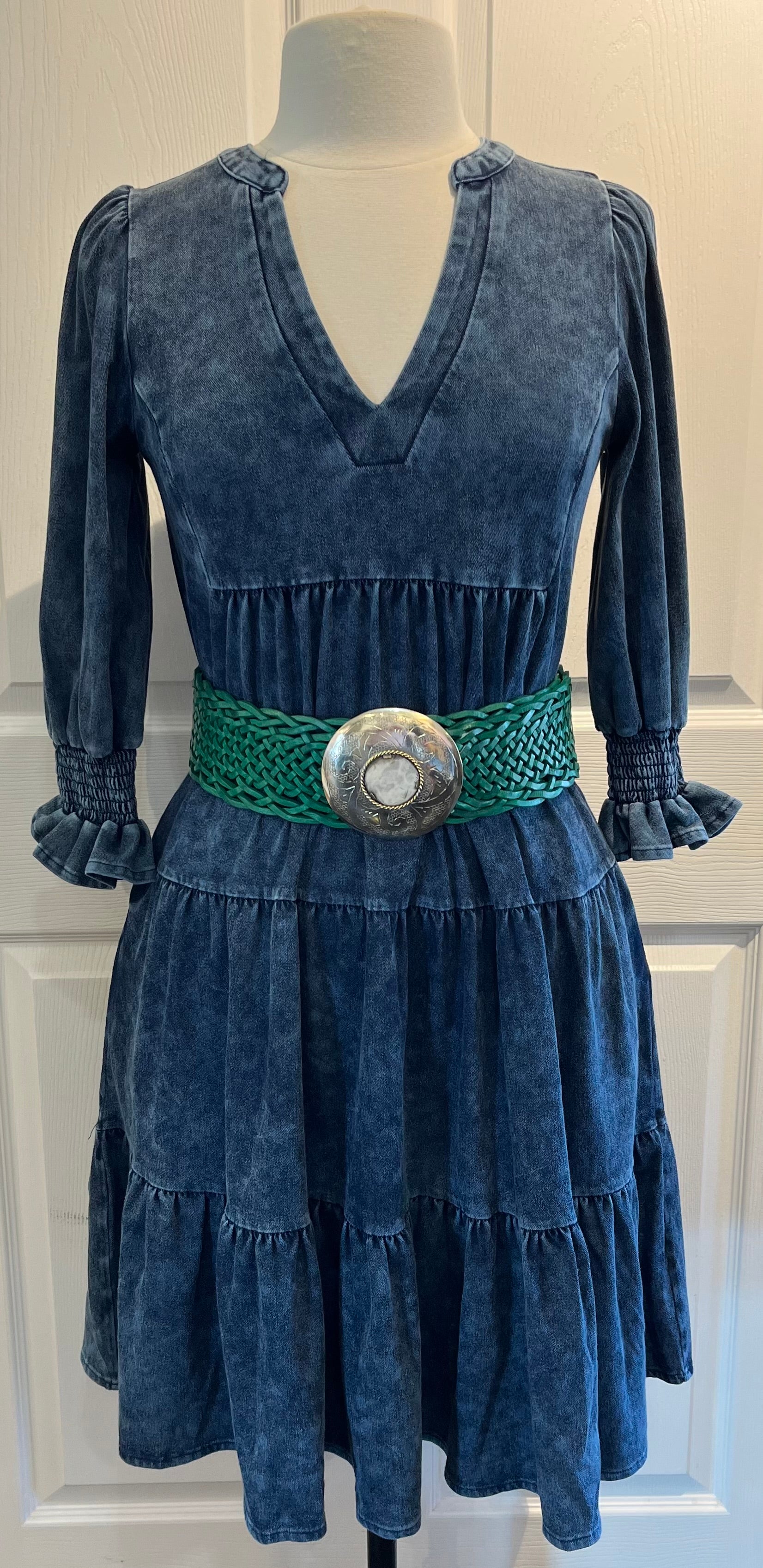 Green Moroccan Woven Belt w/ Silver Buckle