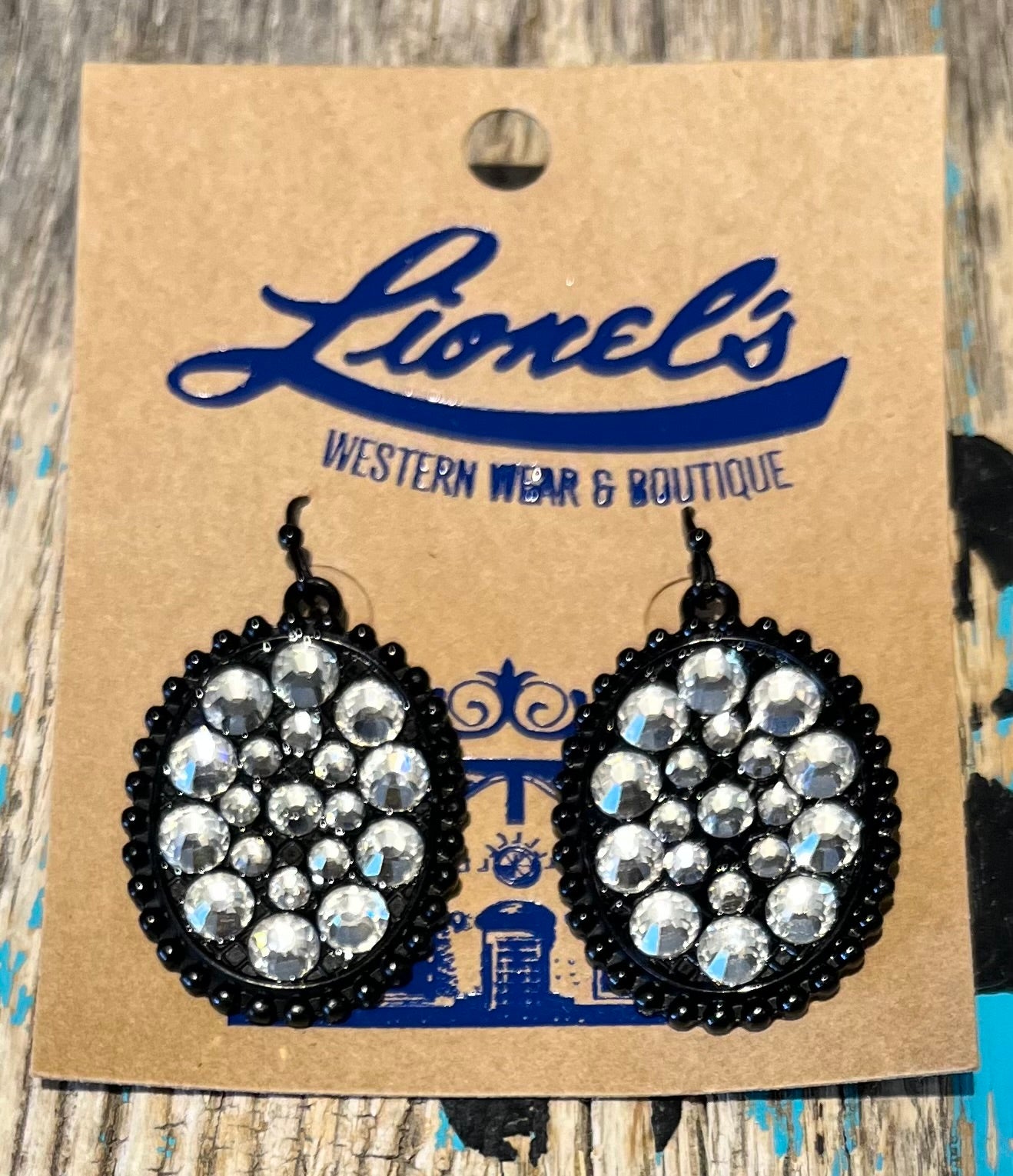 Mini Black Oval Earrings w/ Clear Crystals