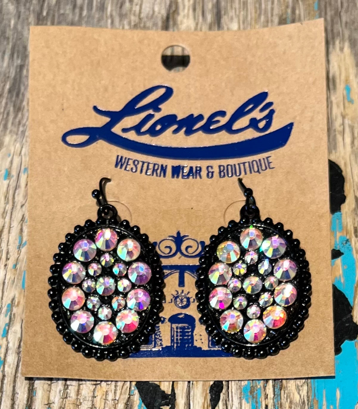 Mini Black Oval Earrings w/ AB Crystals