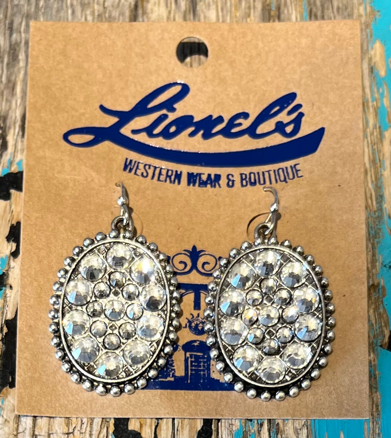 Mini Silver Oval Earrings w/ Clear Crystals