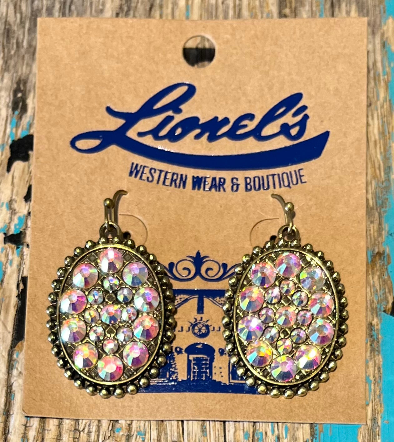 Mini Antique Gold Oval Earrings w/ AB Crystals