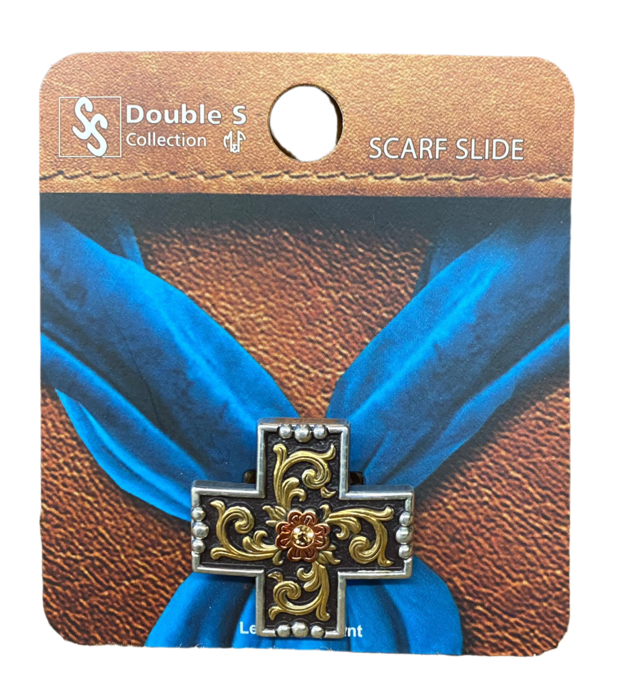 Silver & Black Cross Scarf Slide w/ Gold details