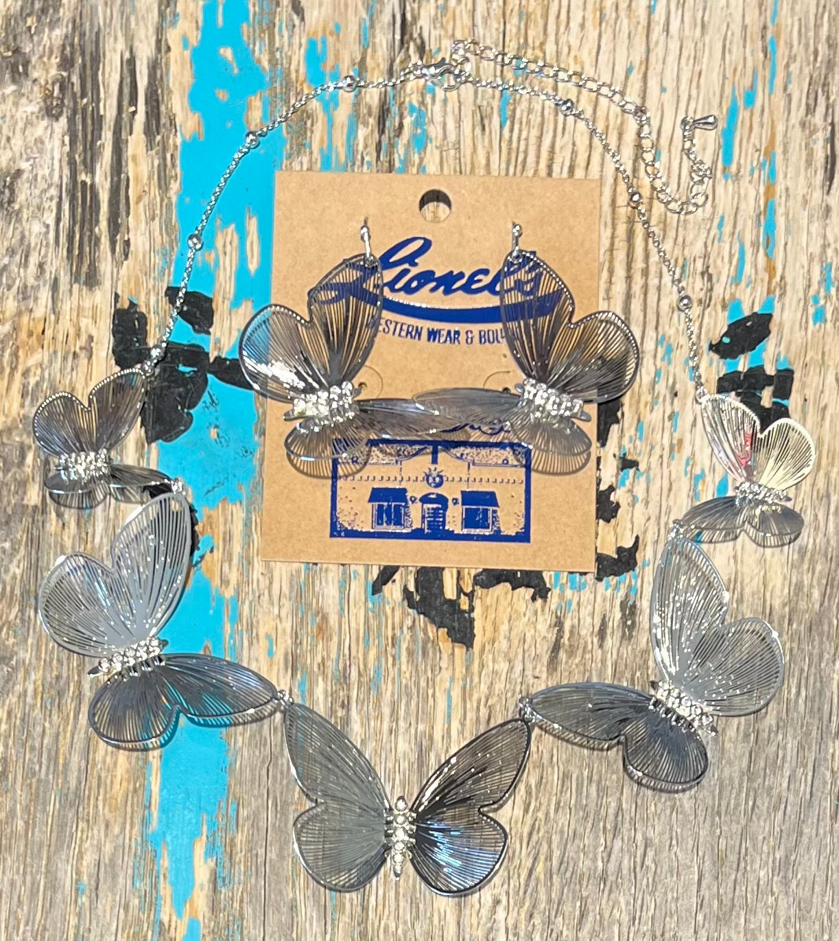 Silver Butterflies Necklace w/ Earrings