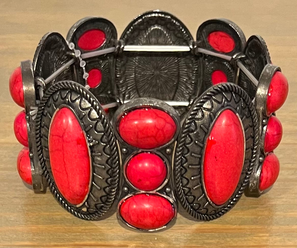 Multi Red Stones Stretch Bracelet