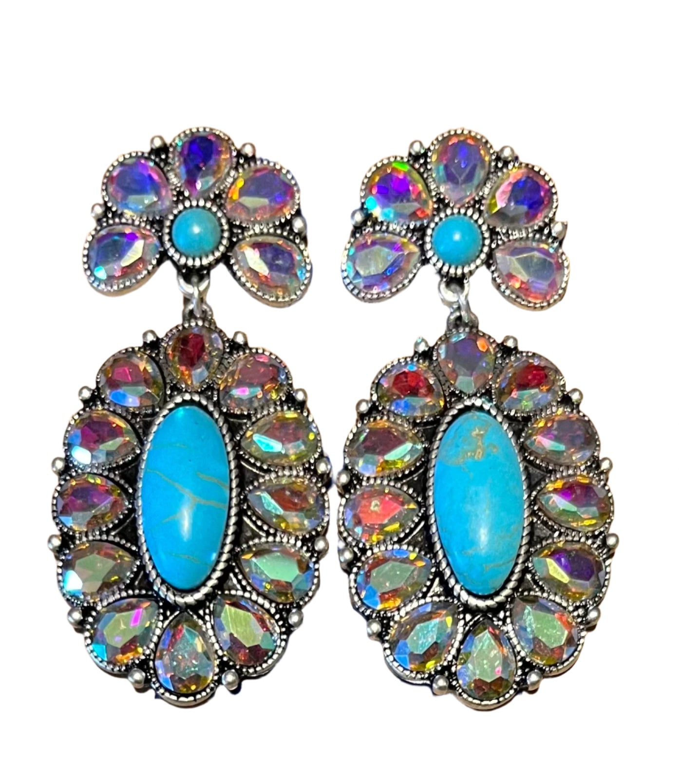 Iridescent Crystals Earrings w/ a Touch of Turquoise