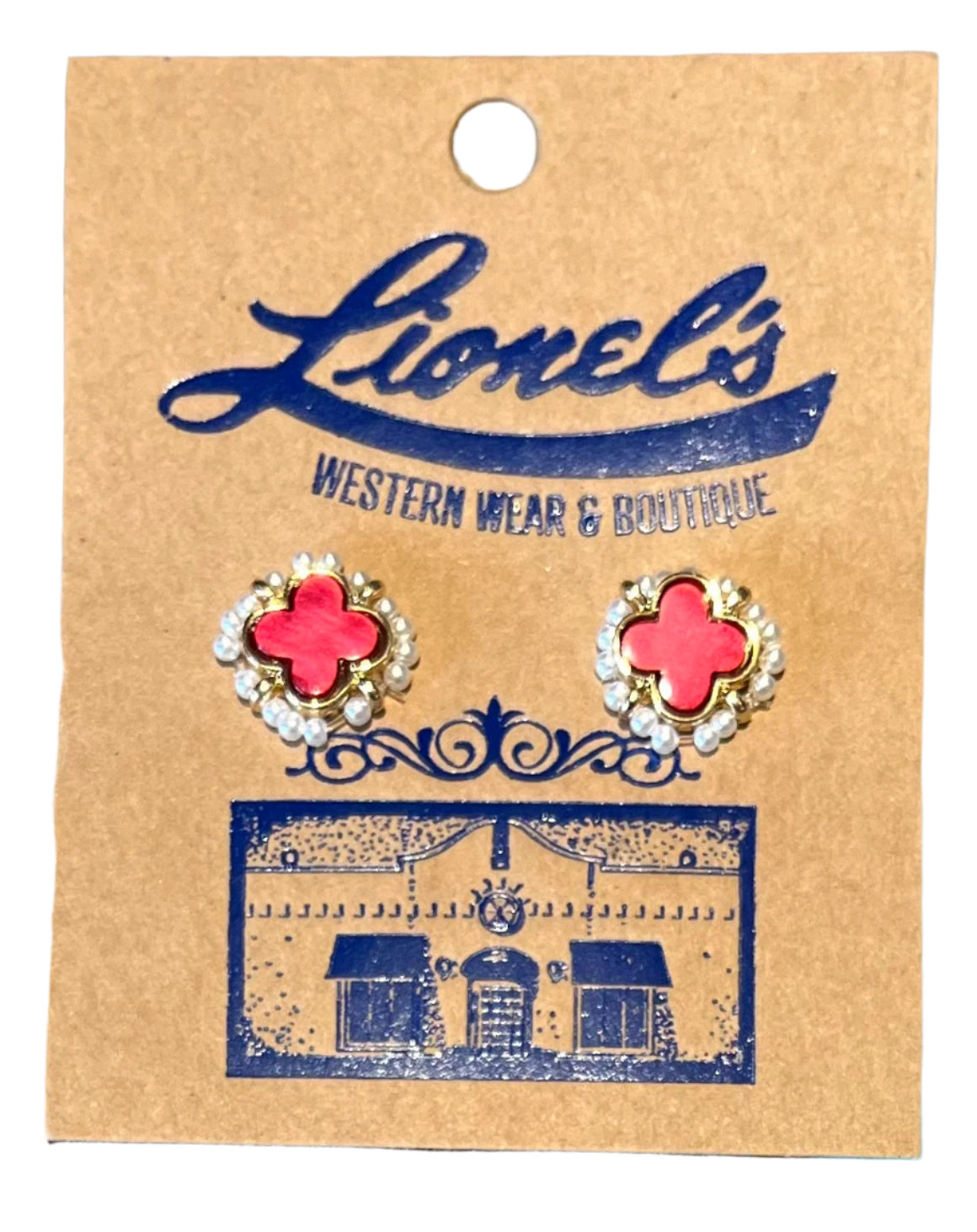 Burgundy w/ Pearl Mini Clover Stud Earrings