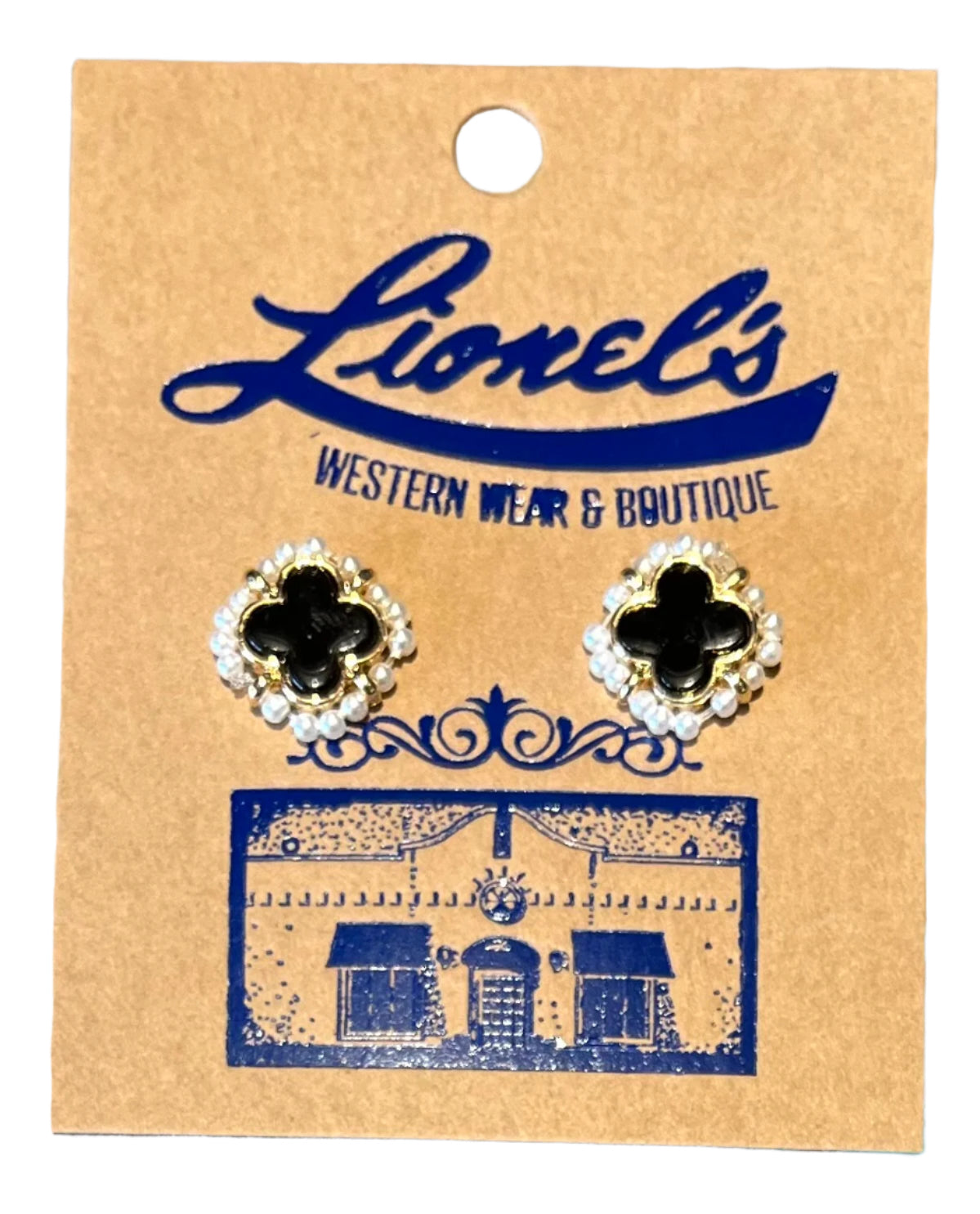 Black w/ Pearl Mini Clover Stud Earrings