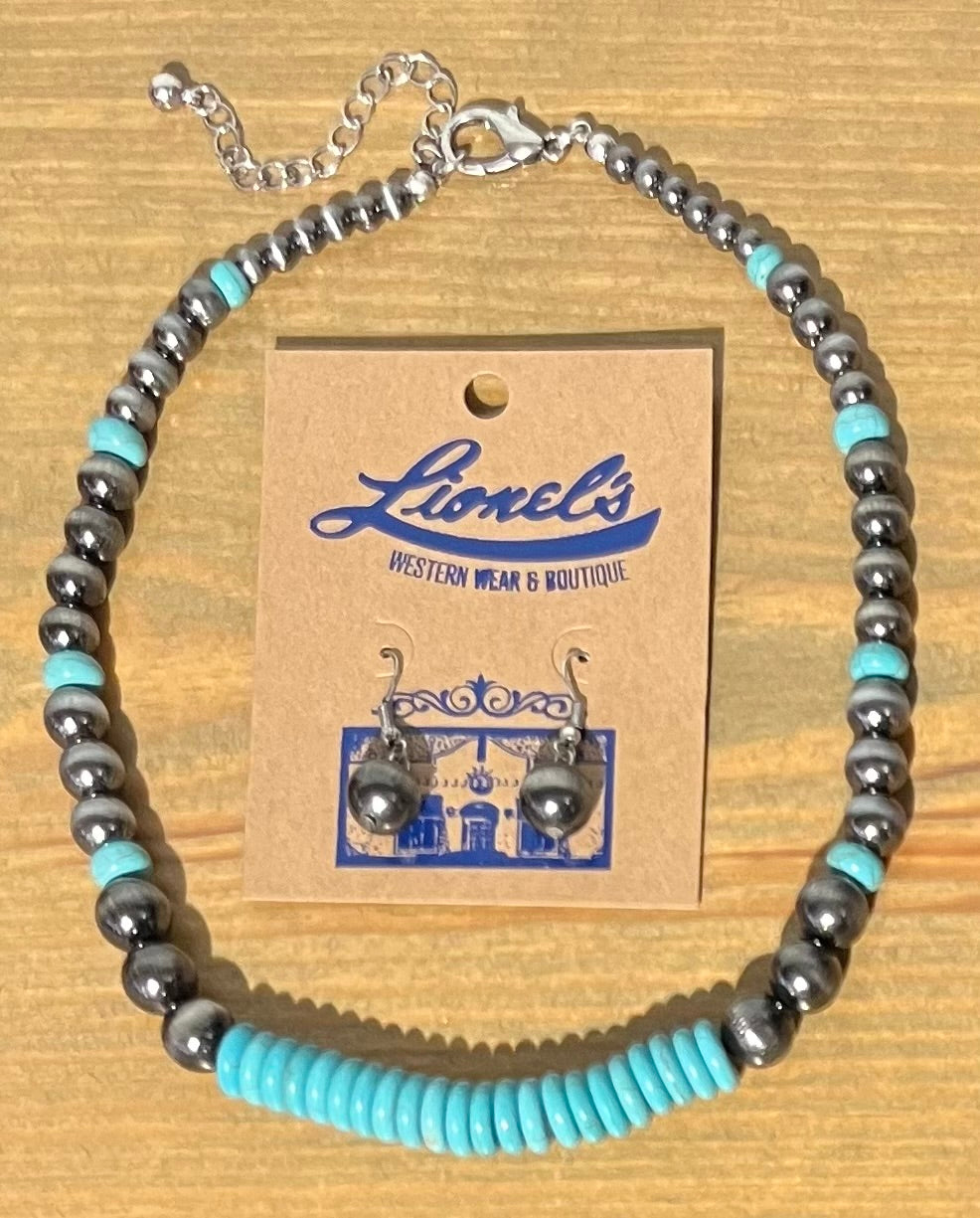 Navajo Pearl & Turquoise Fashion Necklace w/ Earrings