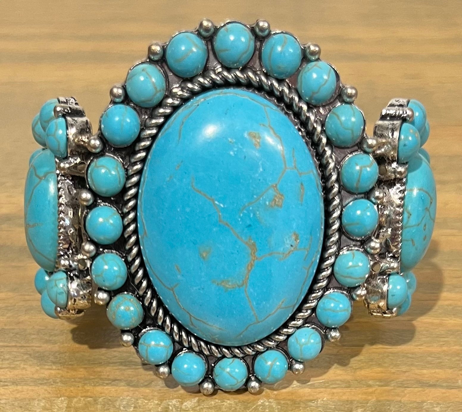 Triple Turquoise Oval Concho Stretch Bracelet
