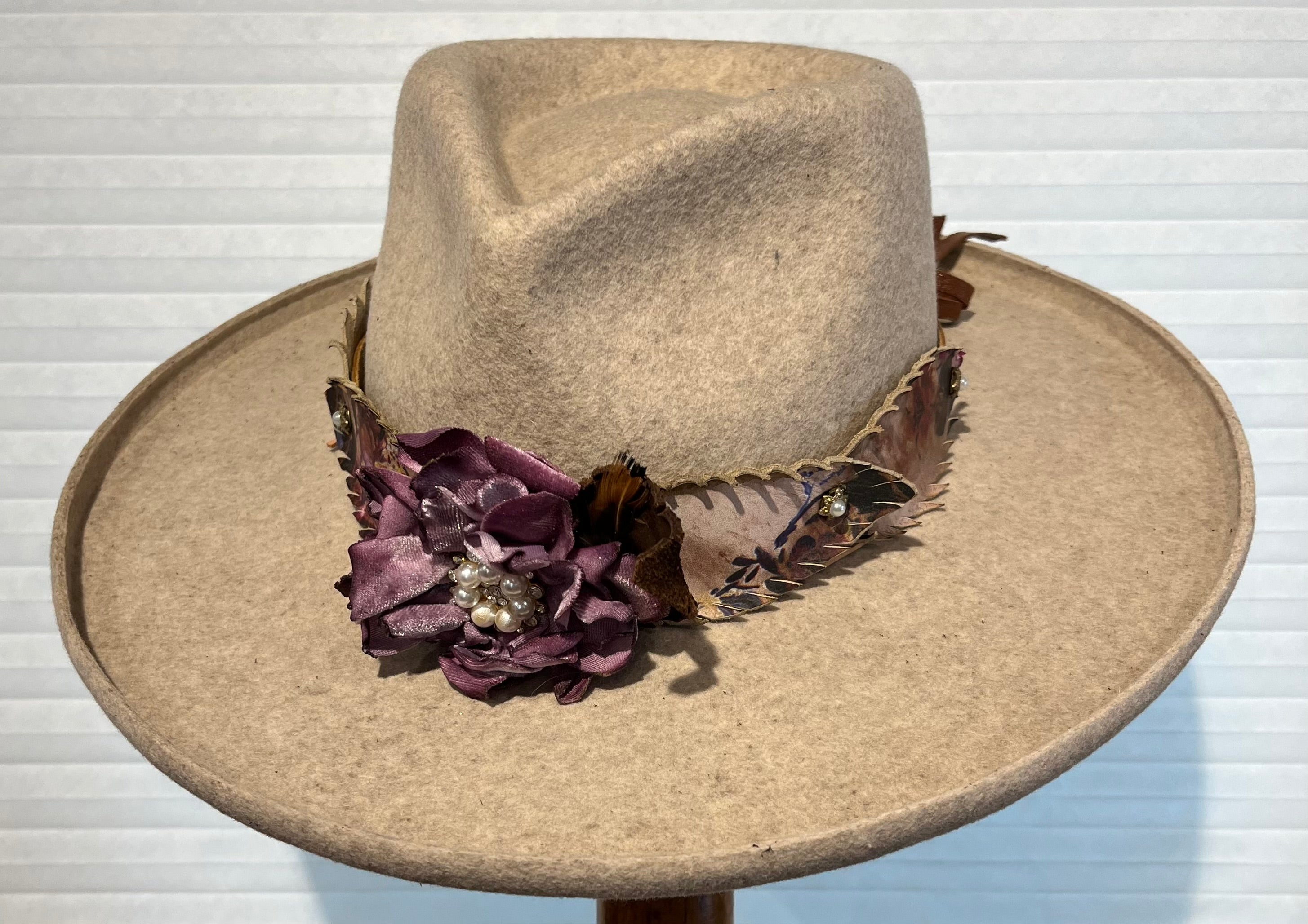 One of a Kind Women's Fancy Hat Band/Floral/Mauve