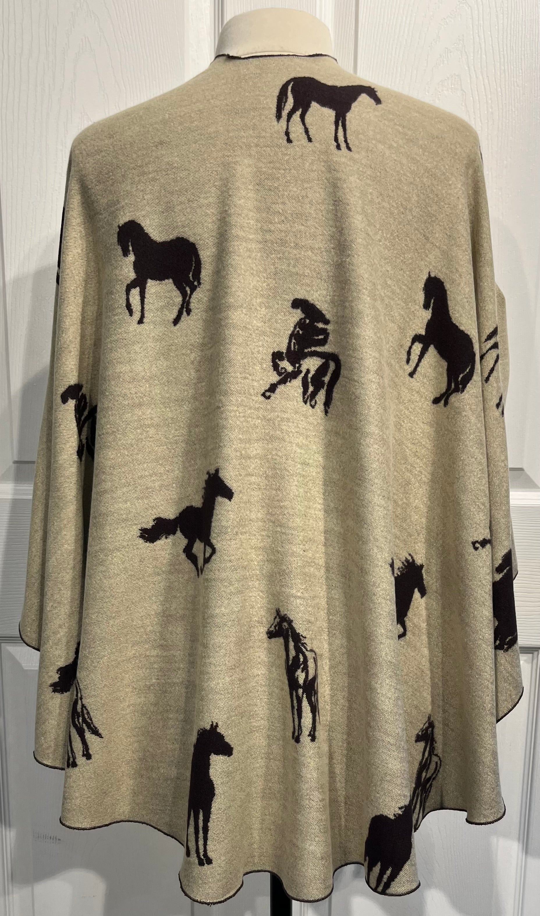Tan Horses on Chocolate Reversible Cashmere Shawl
