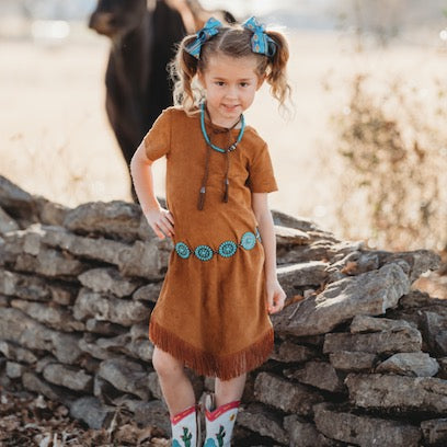 Little Girl's Brown Suede Fringe Dress