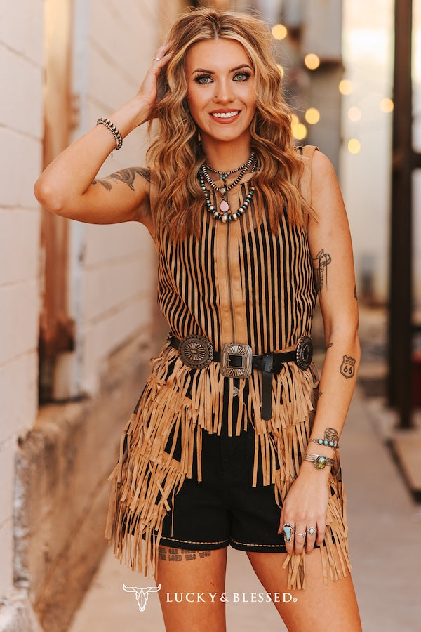 Camel Fringe Tier Vest
