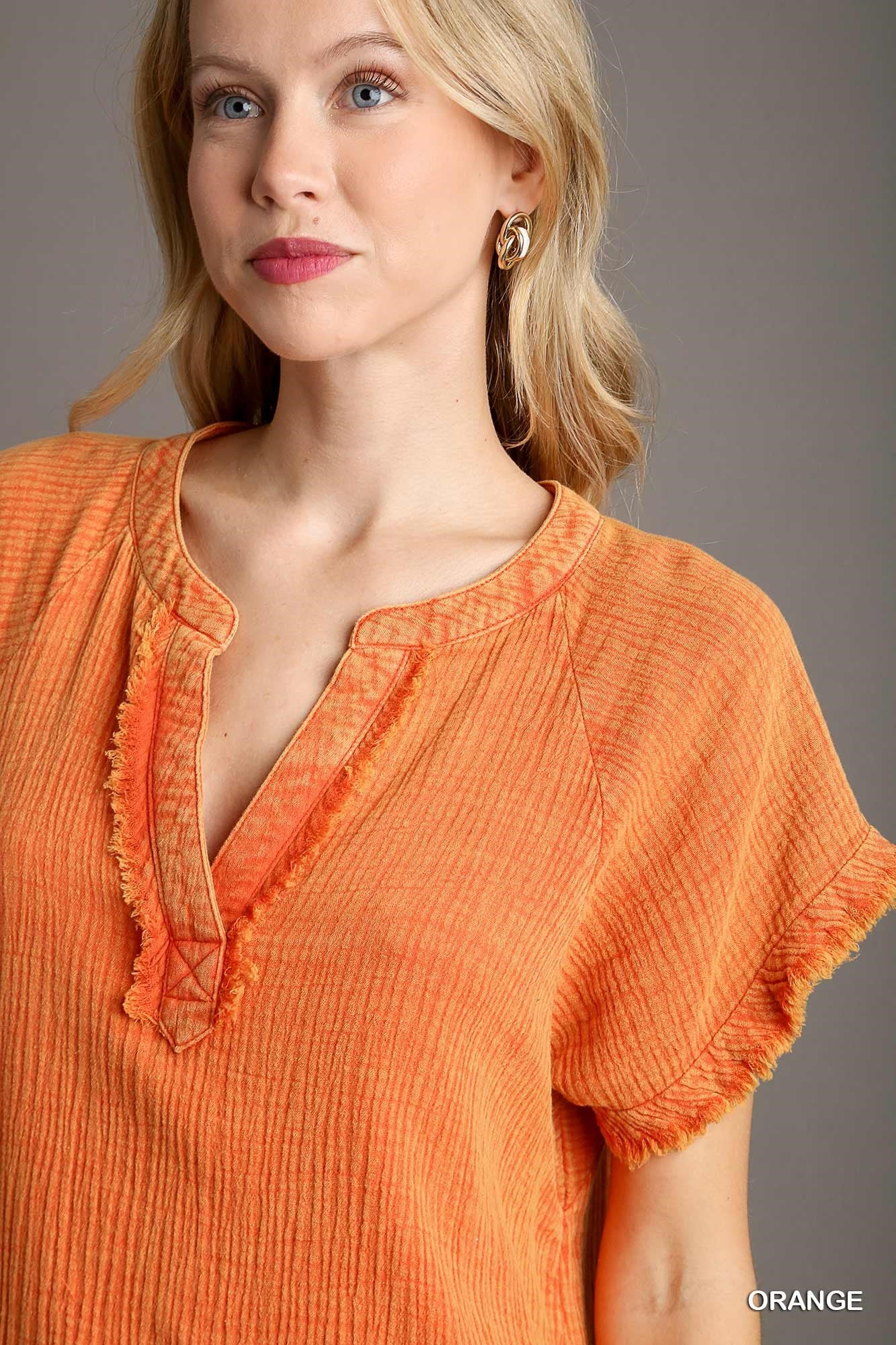 Orange Mineral Wash Cotton Tunic Top