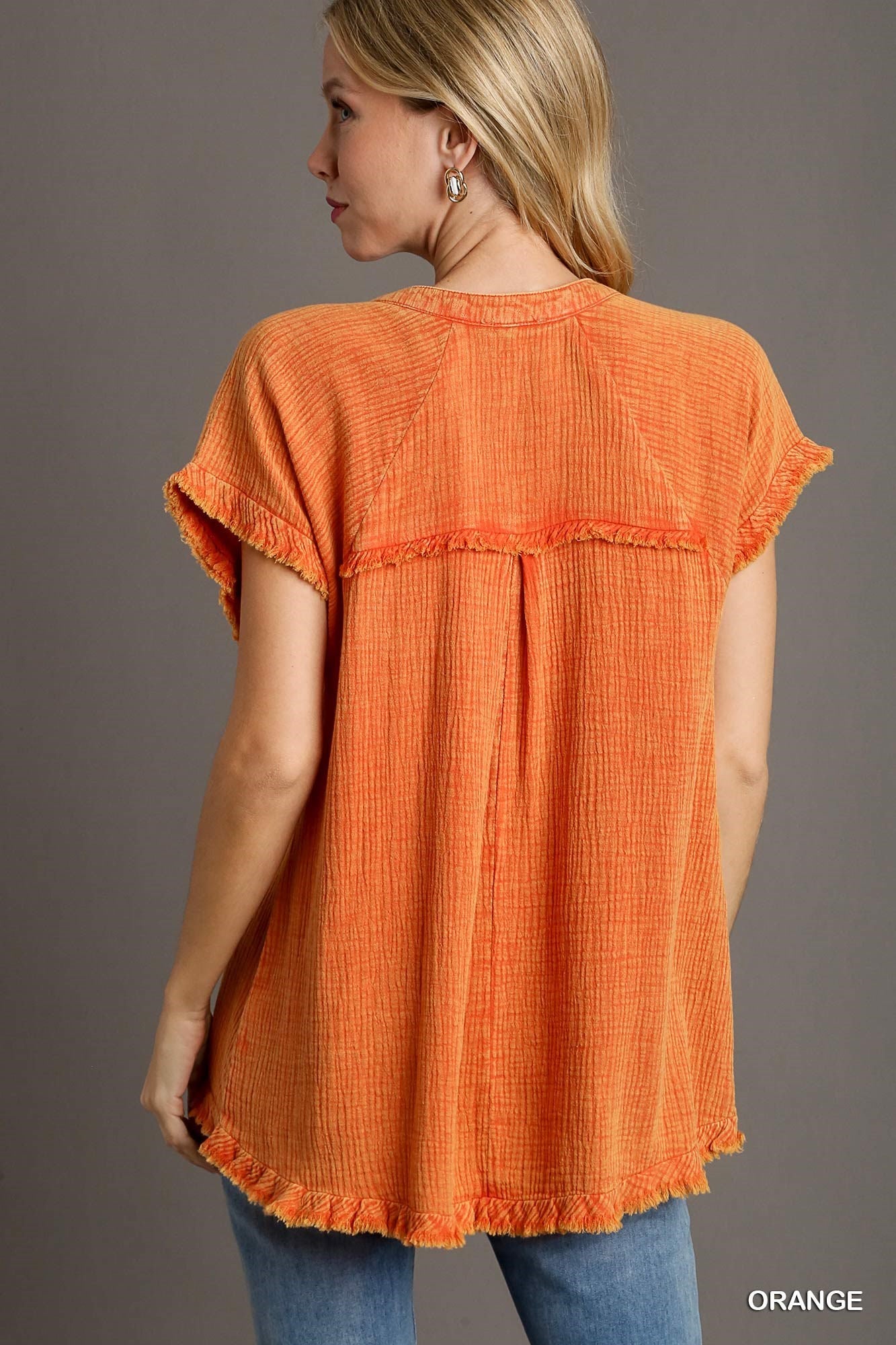 Orange Mineral Wash Cotton Tunic Top