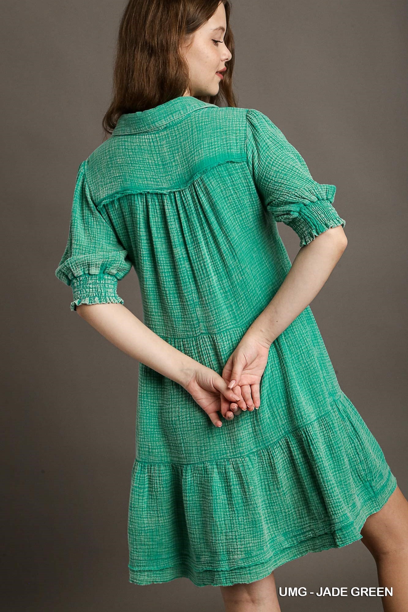 Jade Mineral Wash Cotton Gauze Dress