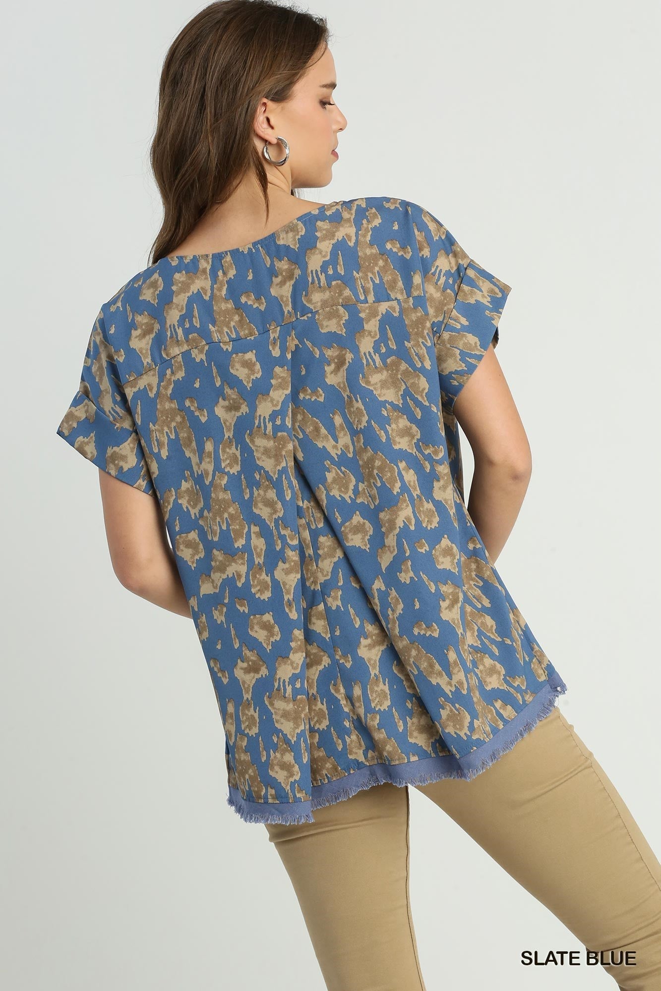 Slate Blue w/ Khaki Top w/ Frayed Details