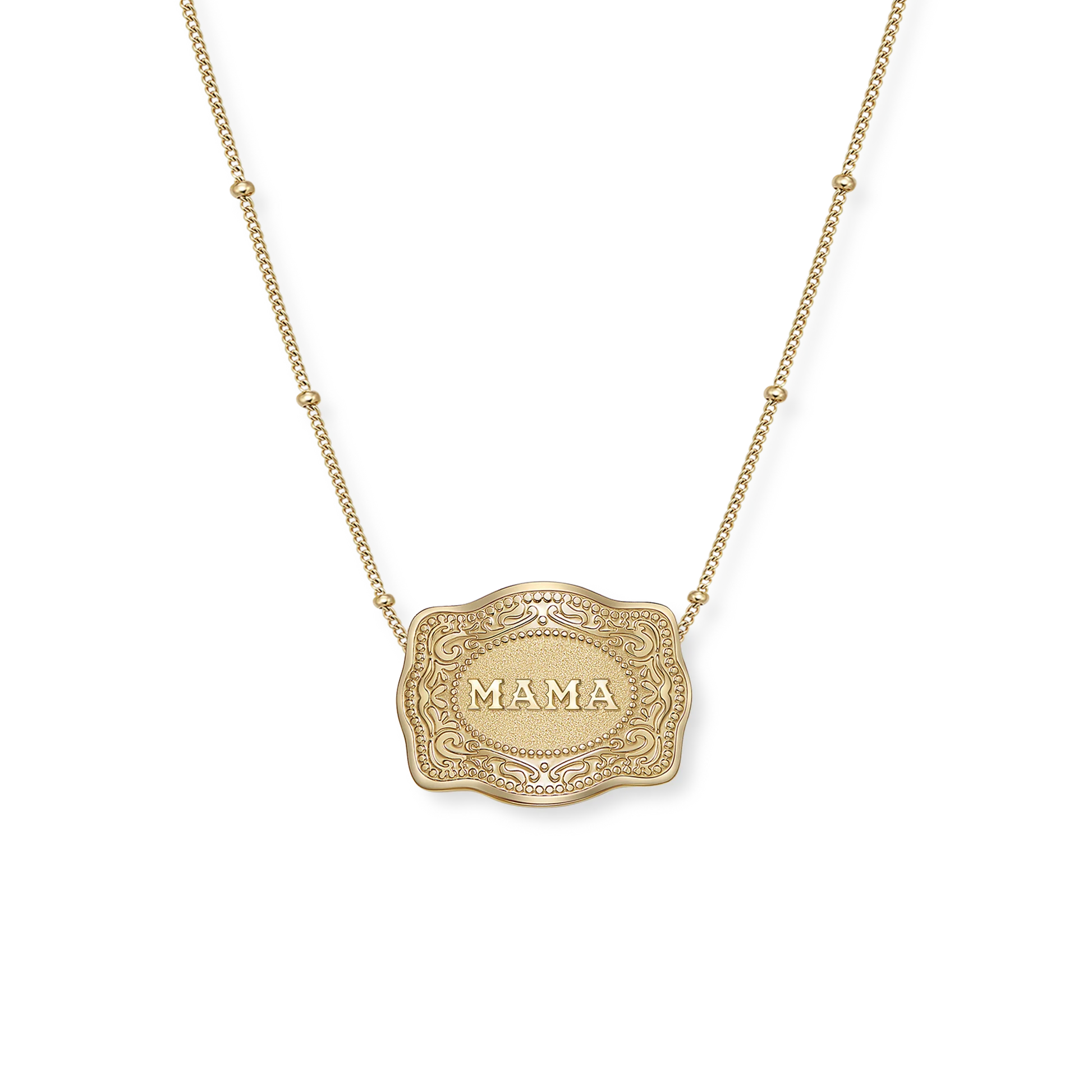 SpurWest Mini Belt Buckle Mama Necklace - Beaded Chain/ Gold