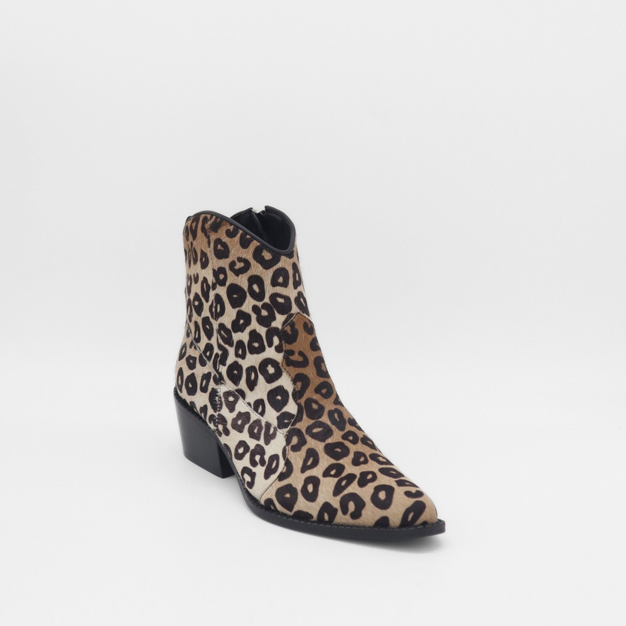 Leopard Print Cowhide Western Booties
