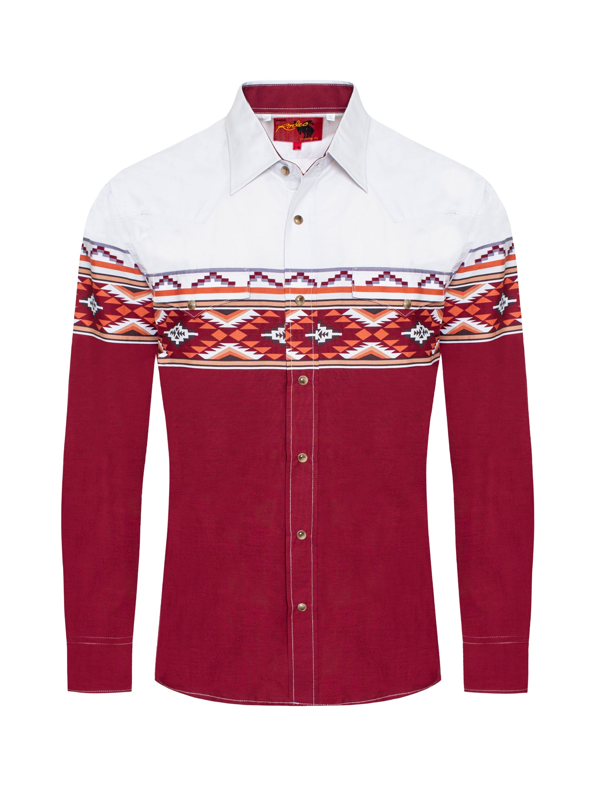 White & Red Solid Tribal Print Long Sleeve Shirt