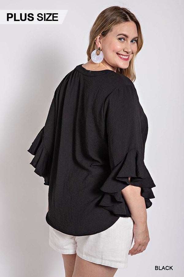 Classic Black Ruffled Bell Sleeve Top