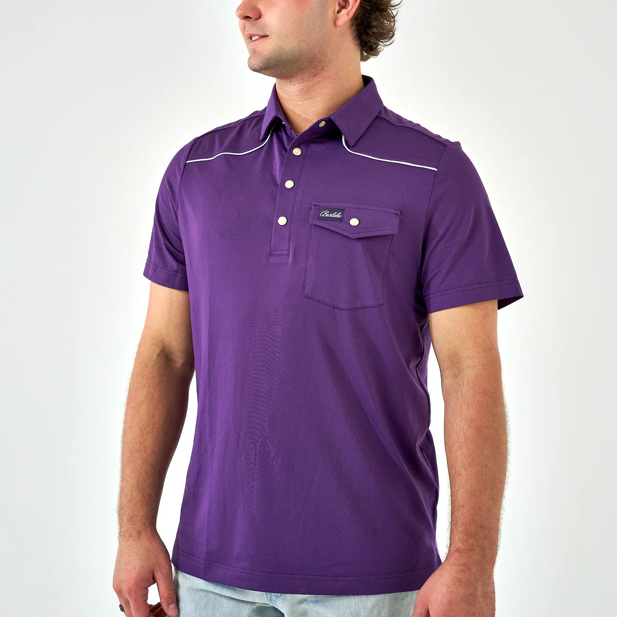 Pearl Snap Performance Polo By Burlebo- Purple