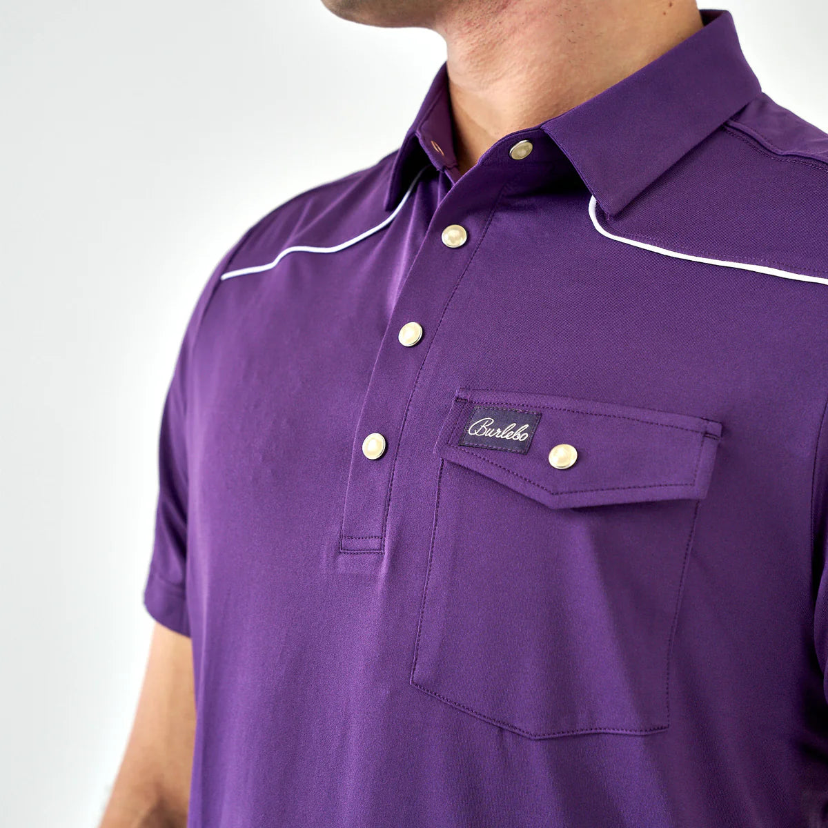 Pearl Snap Performance Polo By Burlebo- Purple