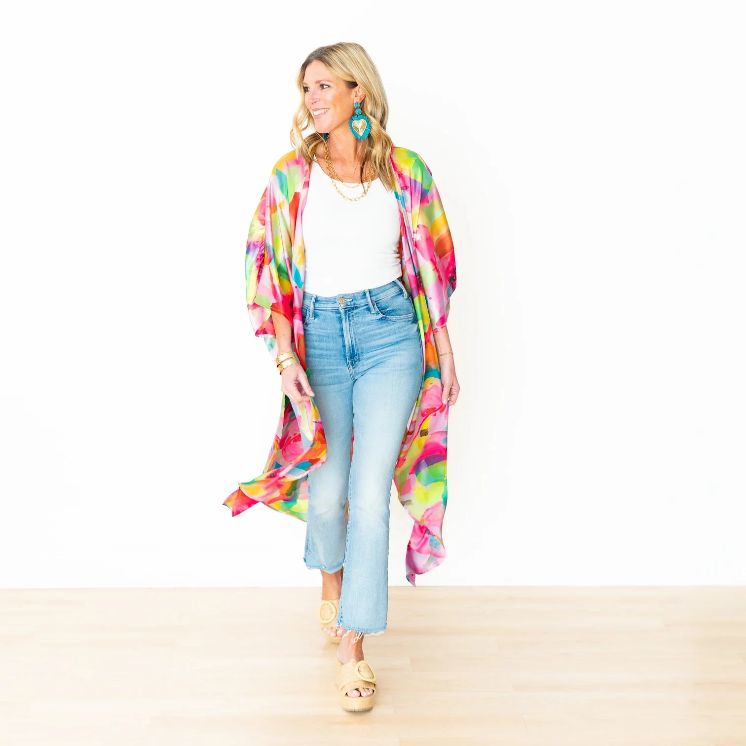 Flamingo Abstract Long Kimono