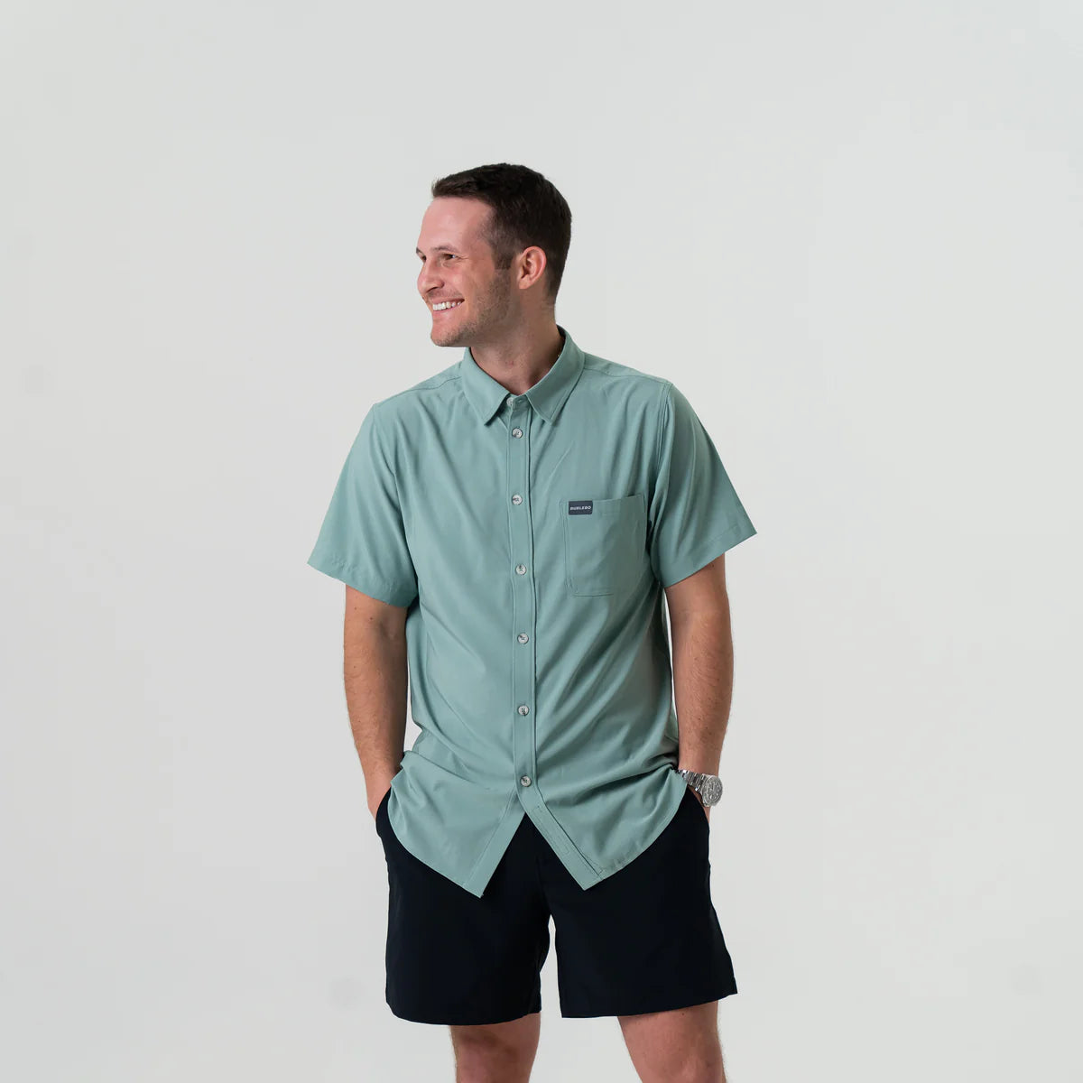 Performance Button Up-Ocean Swell, by Burlebo