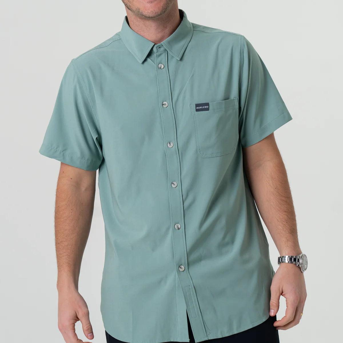 Performance Button Up-Ocean Swell, by Burlebo