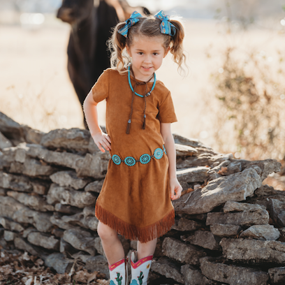 Girl's Brown Suede Fringe Dress