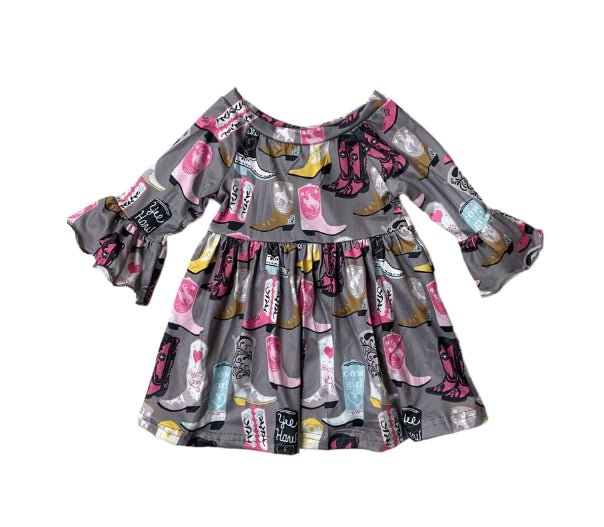 Little Girl's Boot Bell Long Sleeve Dress