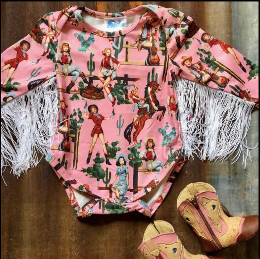 Pink Wild West Long Sleeve Onesie