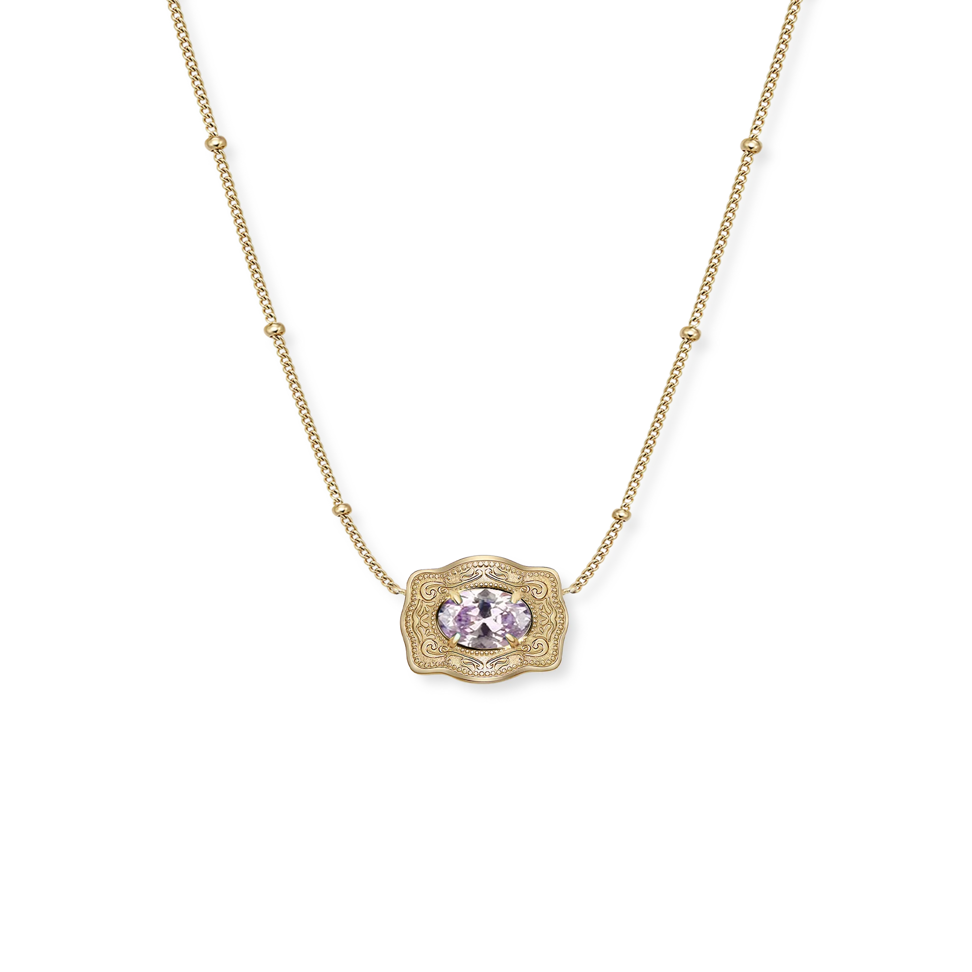 SpurWest Ultra Mini Belt Buckle Birthstone Necklace - Gold - June
