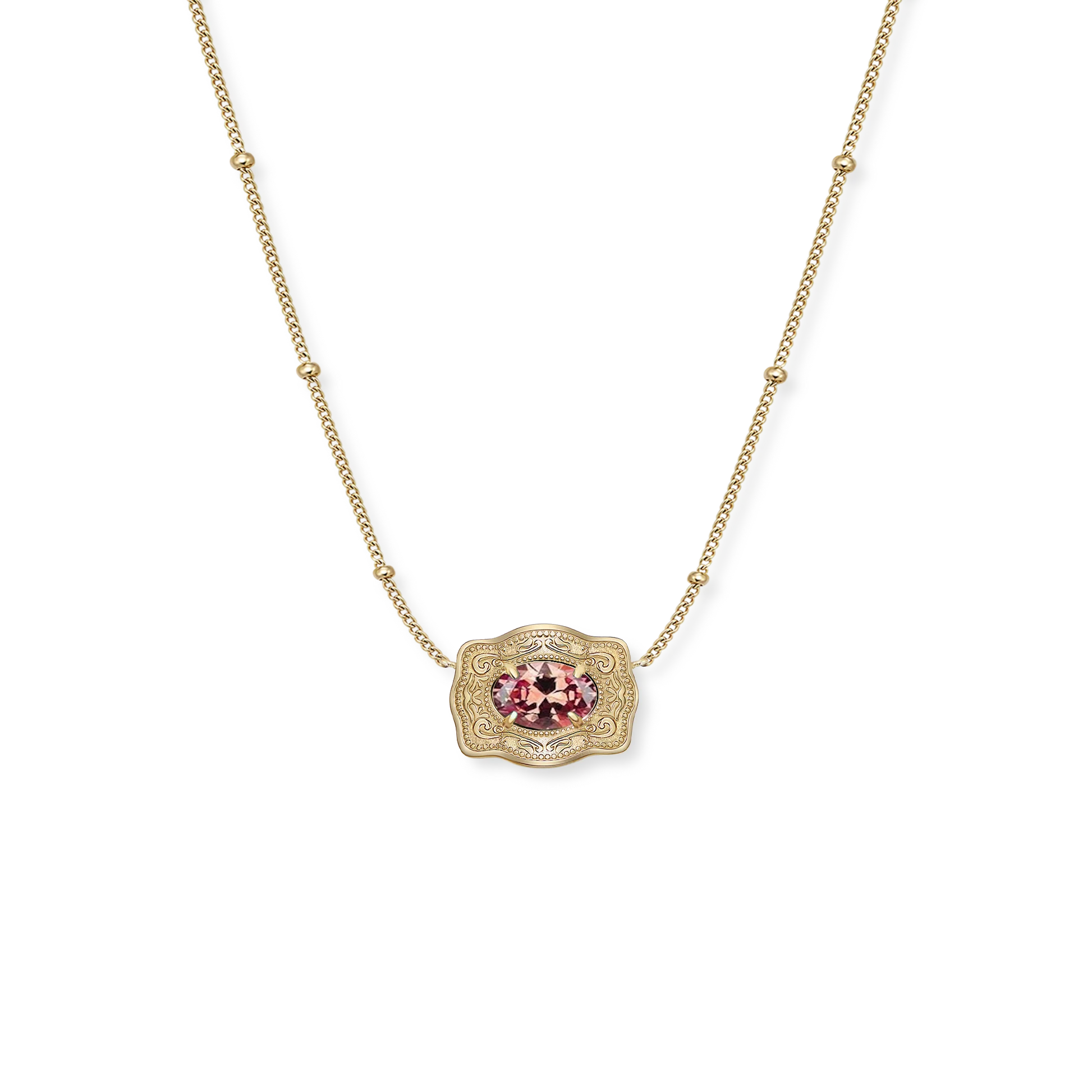 SpurWest Ultra Mini Belt Buckle Birthstone Necklace - Gold - October