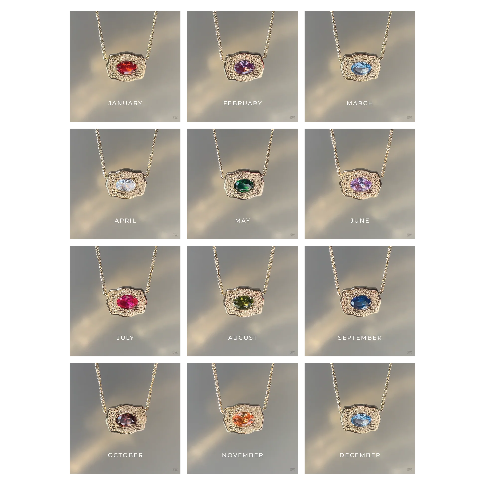 SpurWest Ultra Mini Belt Buckle Birthstone Necklace - Gold - July