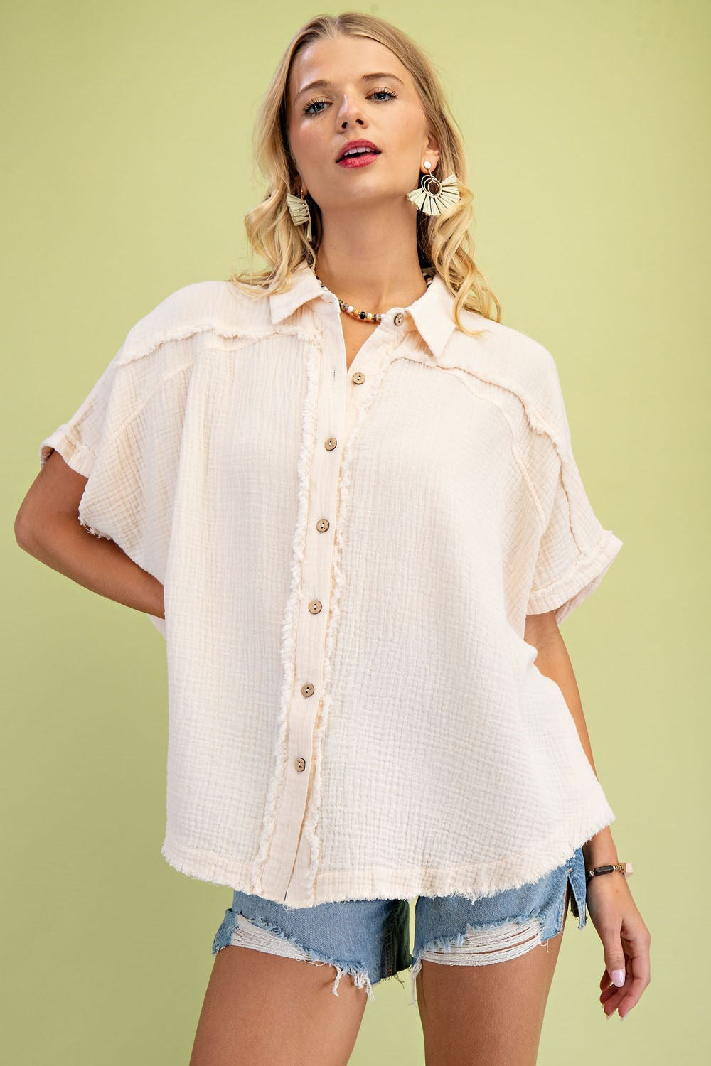 Coastal Drift Raw Edge Gauze Top