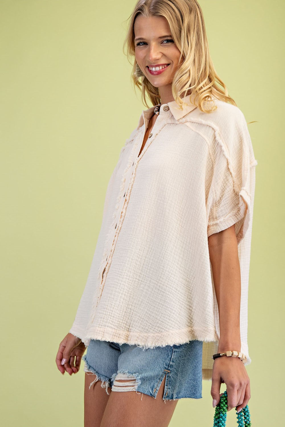 Coastal Drift Raw Edge Gauze Top