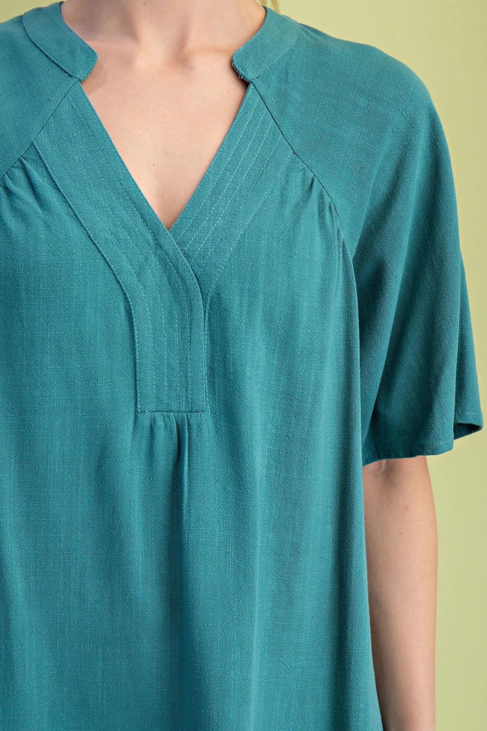 Peacock Washed Linen Blend Top