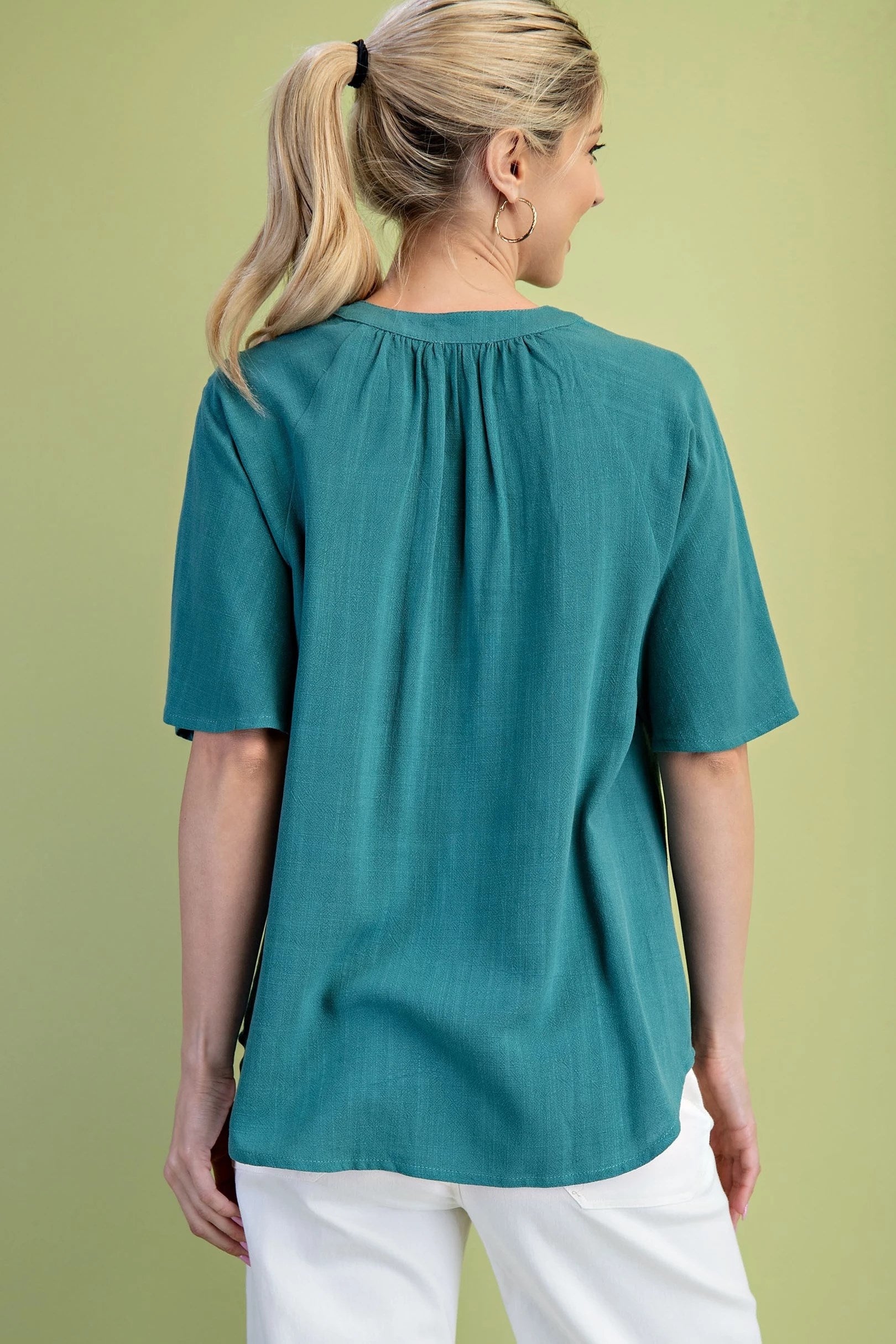 Peacock Washed Linen Blend Top