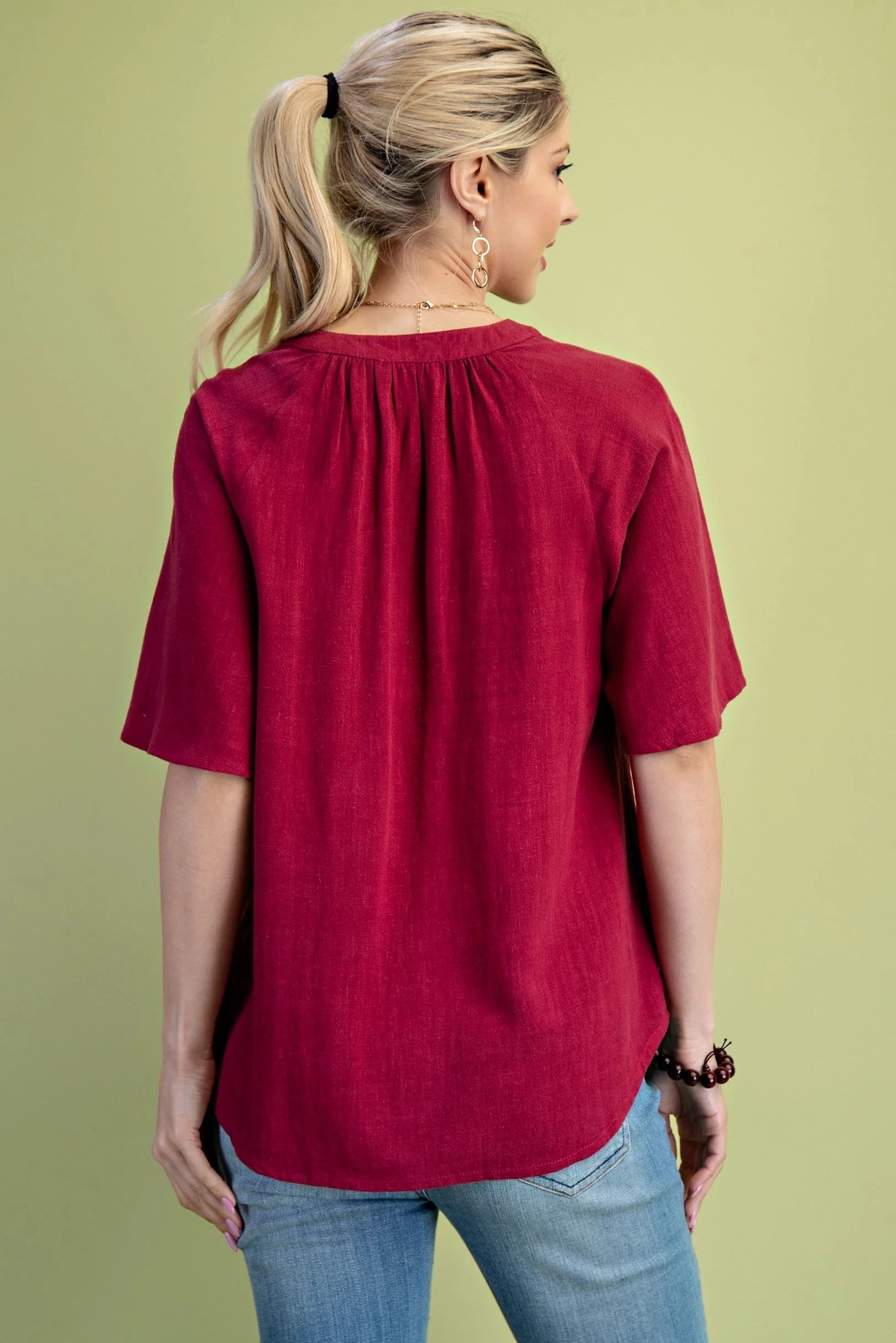 Burgundy Washed Linen Blend Top