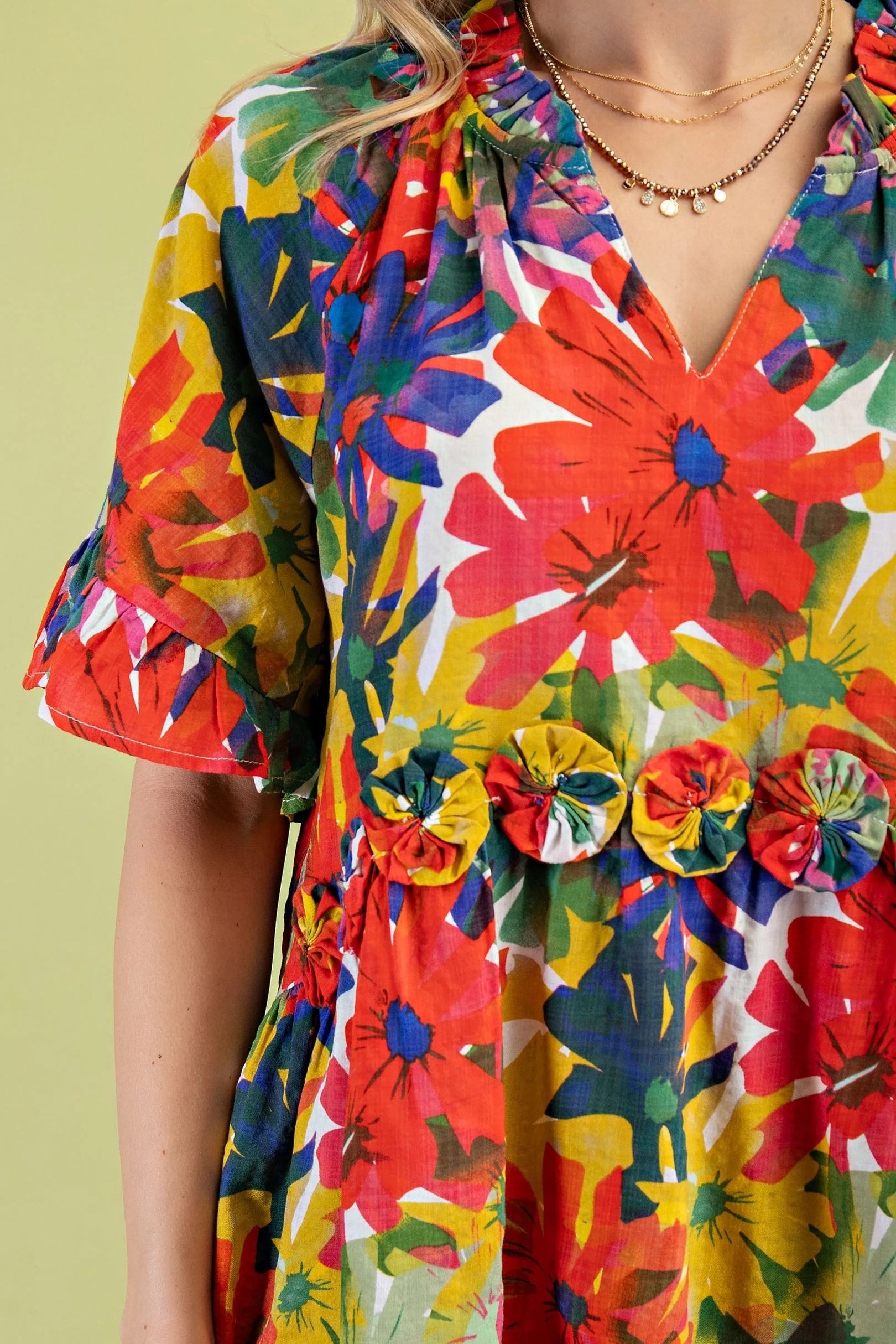 Red Mix Boho Bloom Rosette Top