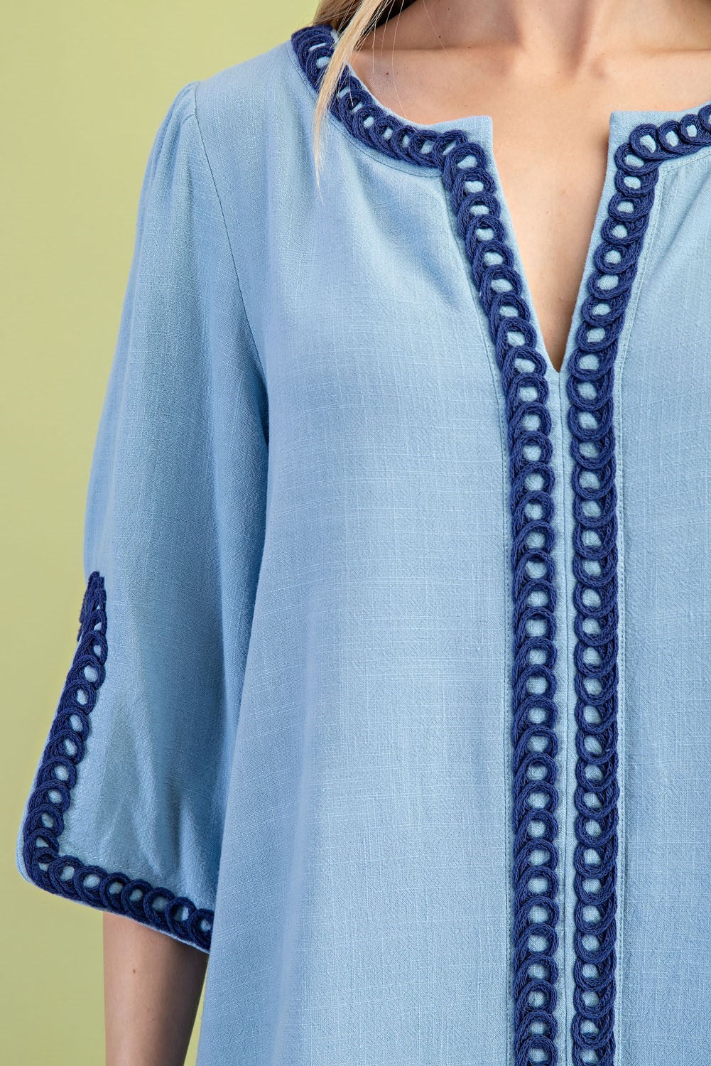 Light Blue Linen Blend Embroidered Tunic
