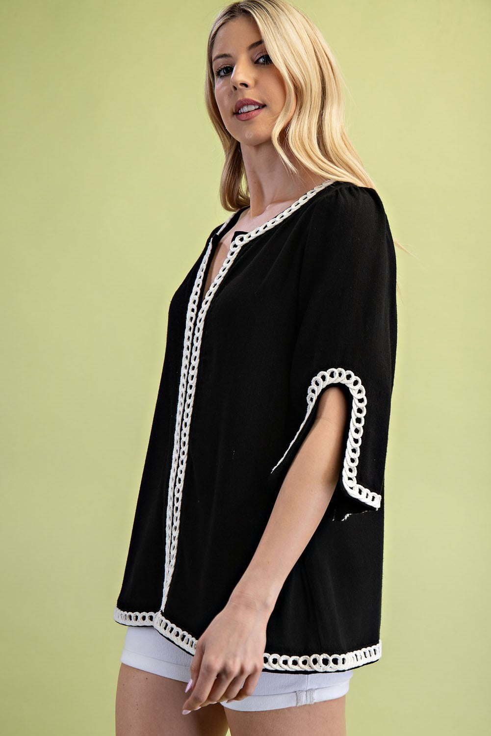 Black Linen Blend Embroidered Tunic