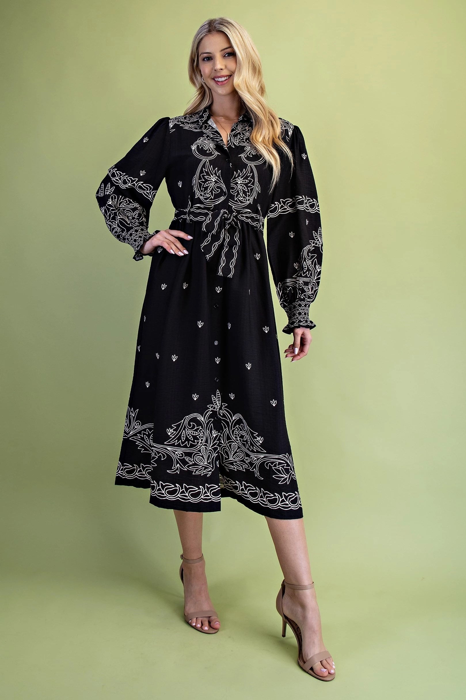 knee length dresses for ladies Black And White Printed Button Up Midi Shirt Dress – AX Paris main image 1