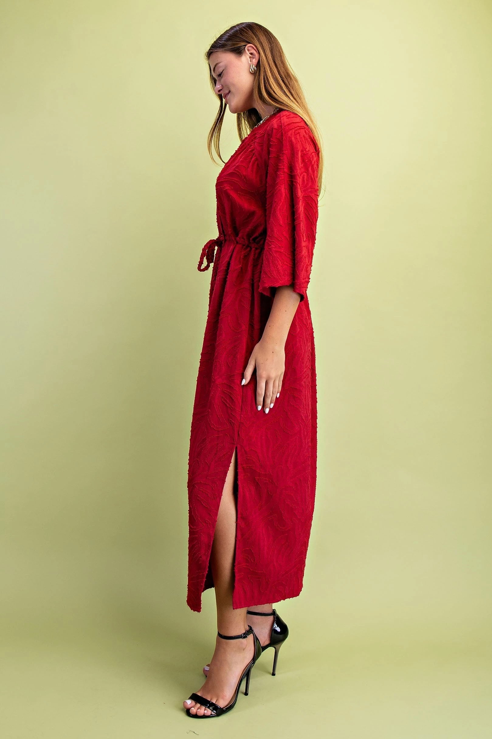 Red Textured Midi Dress