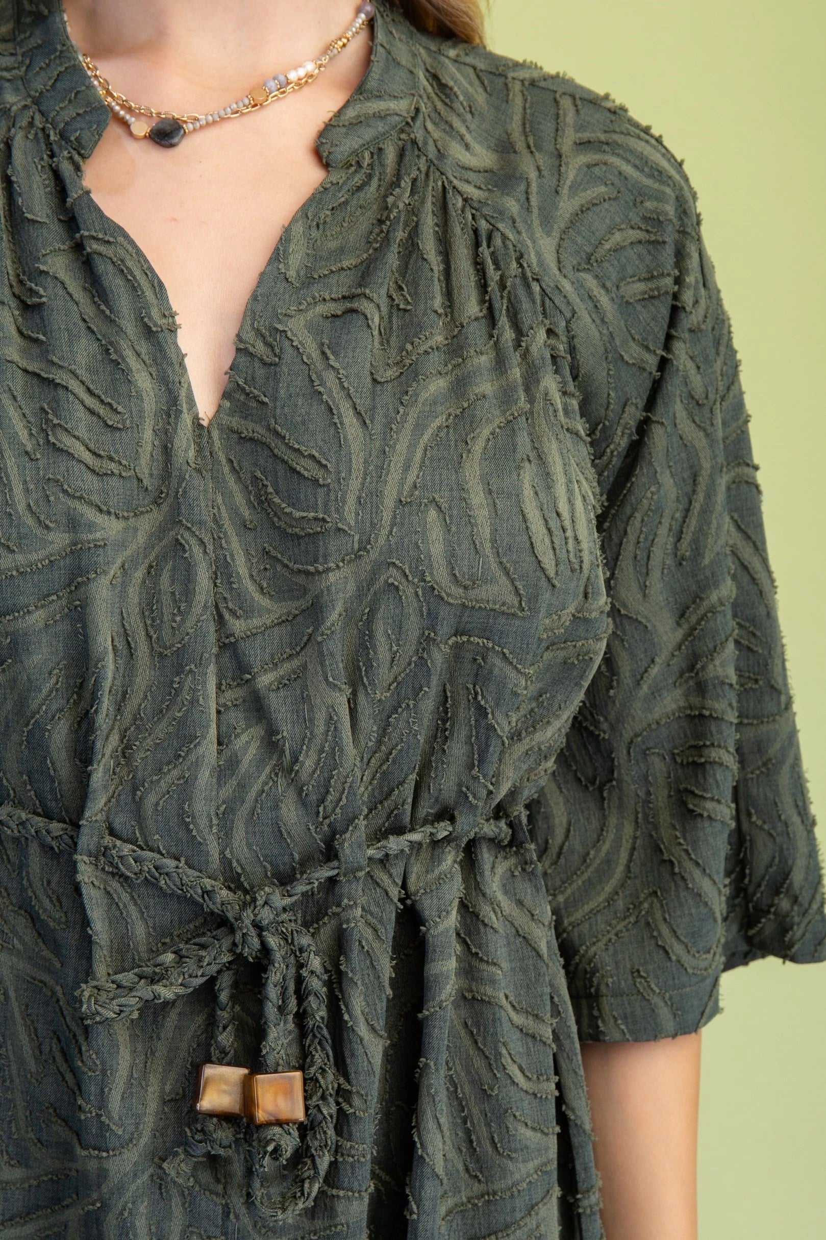 Olive Green Textured Midi Dress