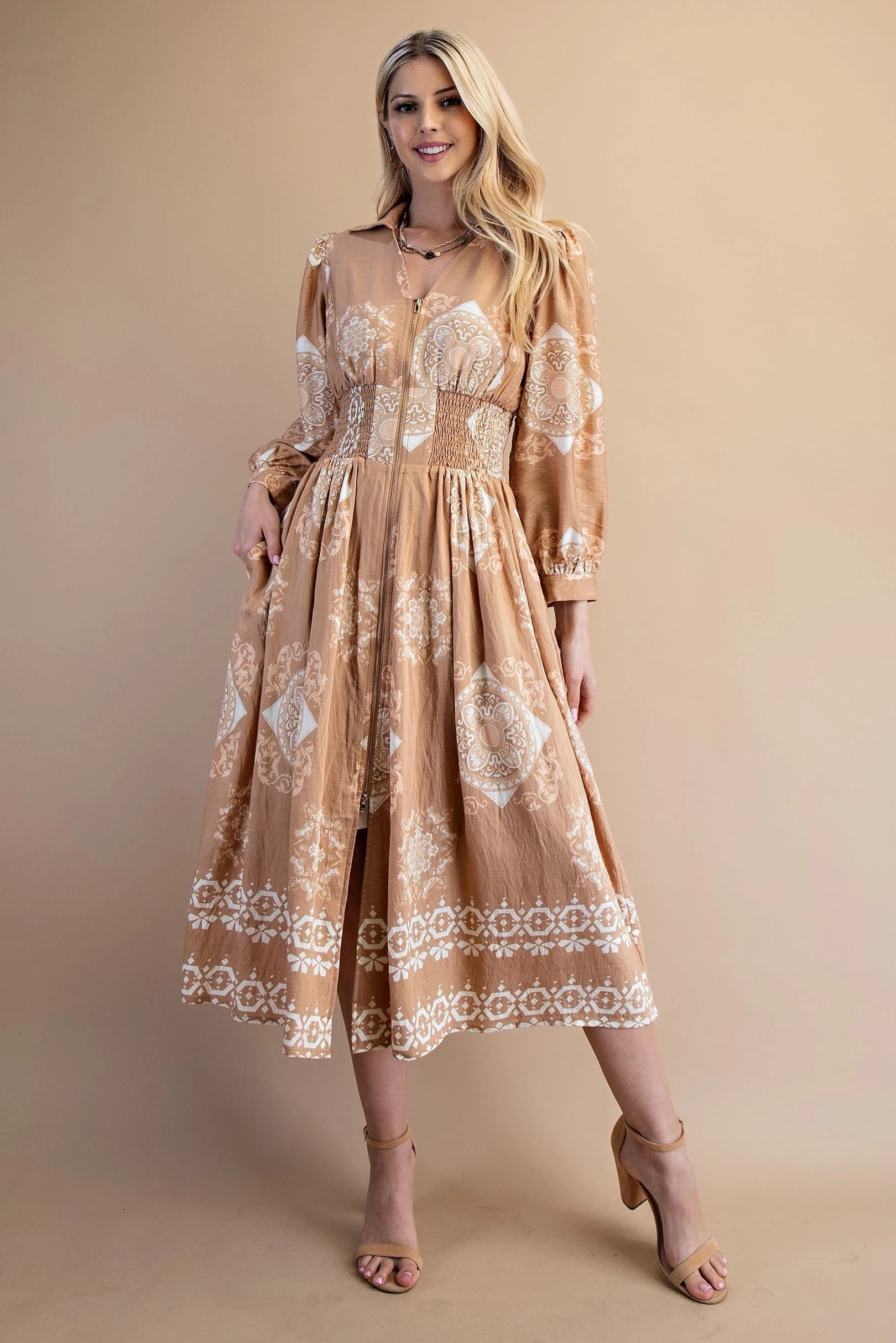 Little Tile Print Midi Dress